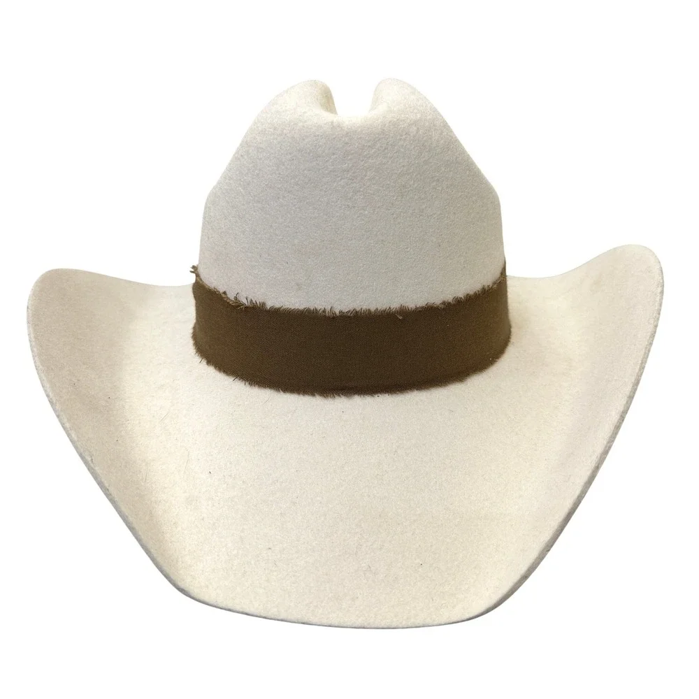 Hat Bar Custom White Felt Cowboy Hat Brown Ribbon Band 55cm MJ's